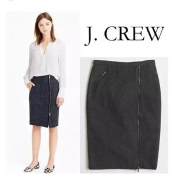 J. CrewAsymmetric Full Zip Wool Midi Pencil Classic Moto Gray Blue Size 10 Med - Picture 8 of 8
